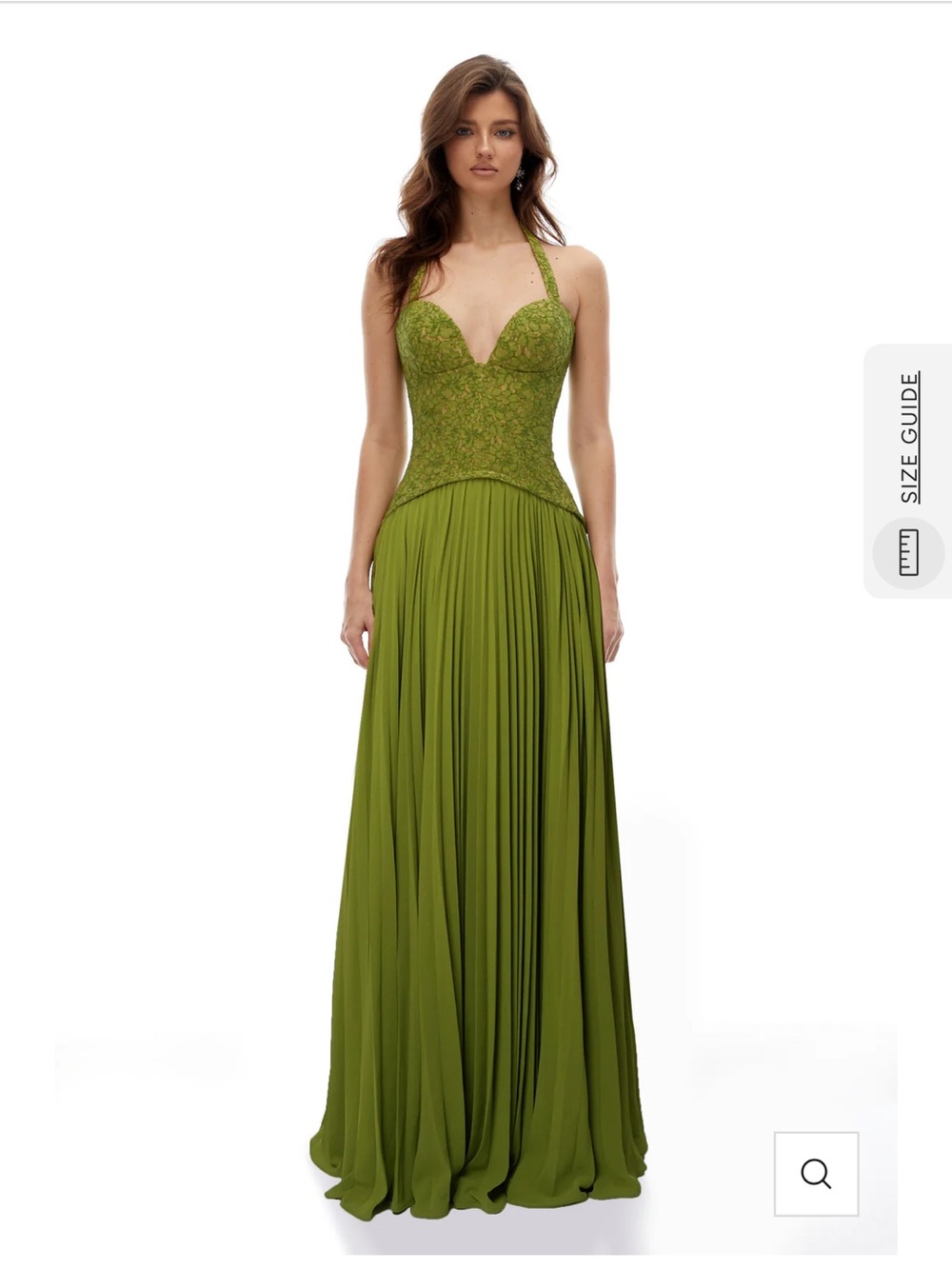 Olive Green Halter Lace Corset, pleated Evening Dress